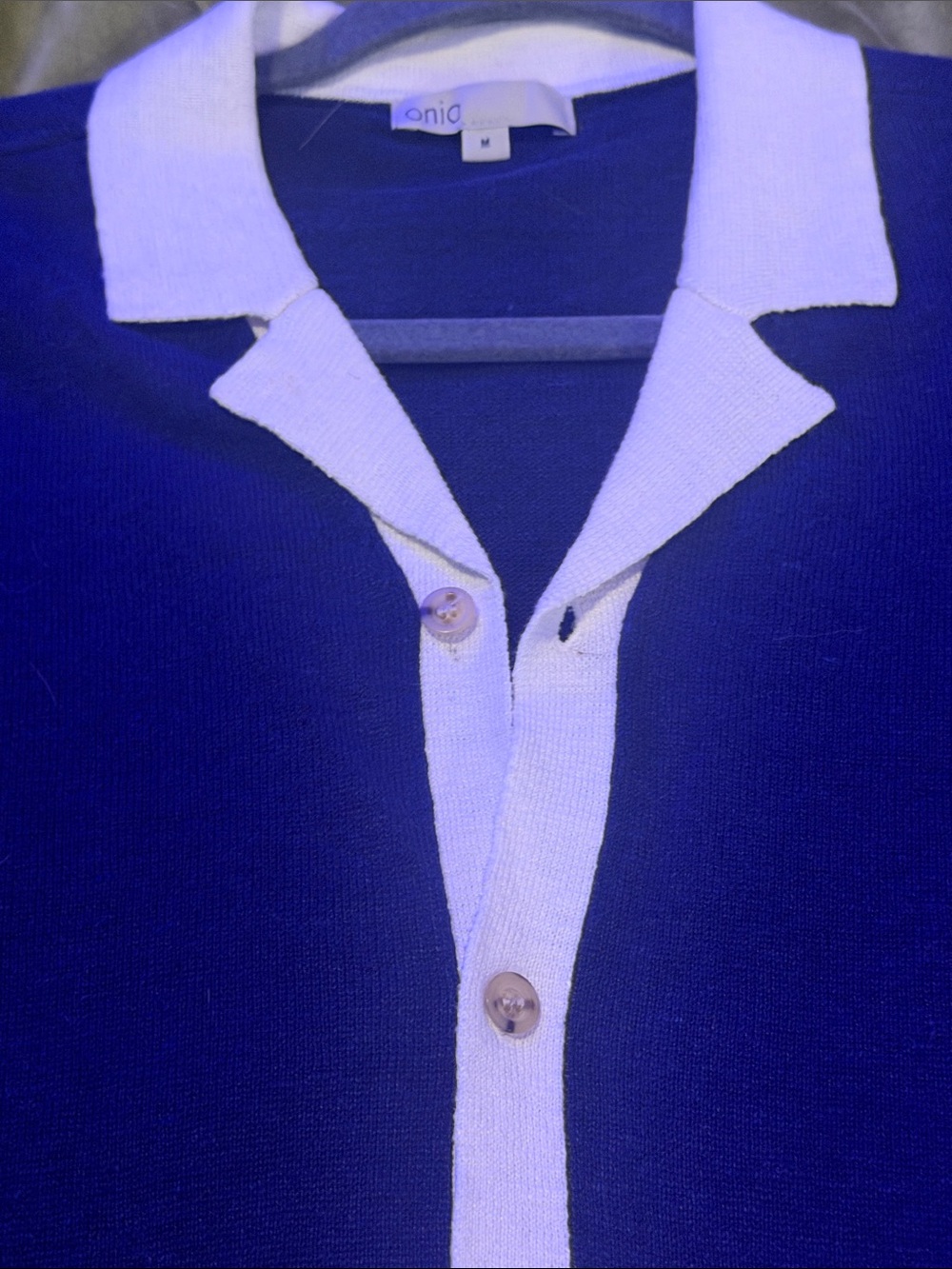 Onia Blue Knit Polo with White Trim